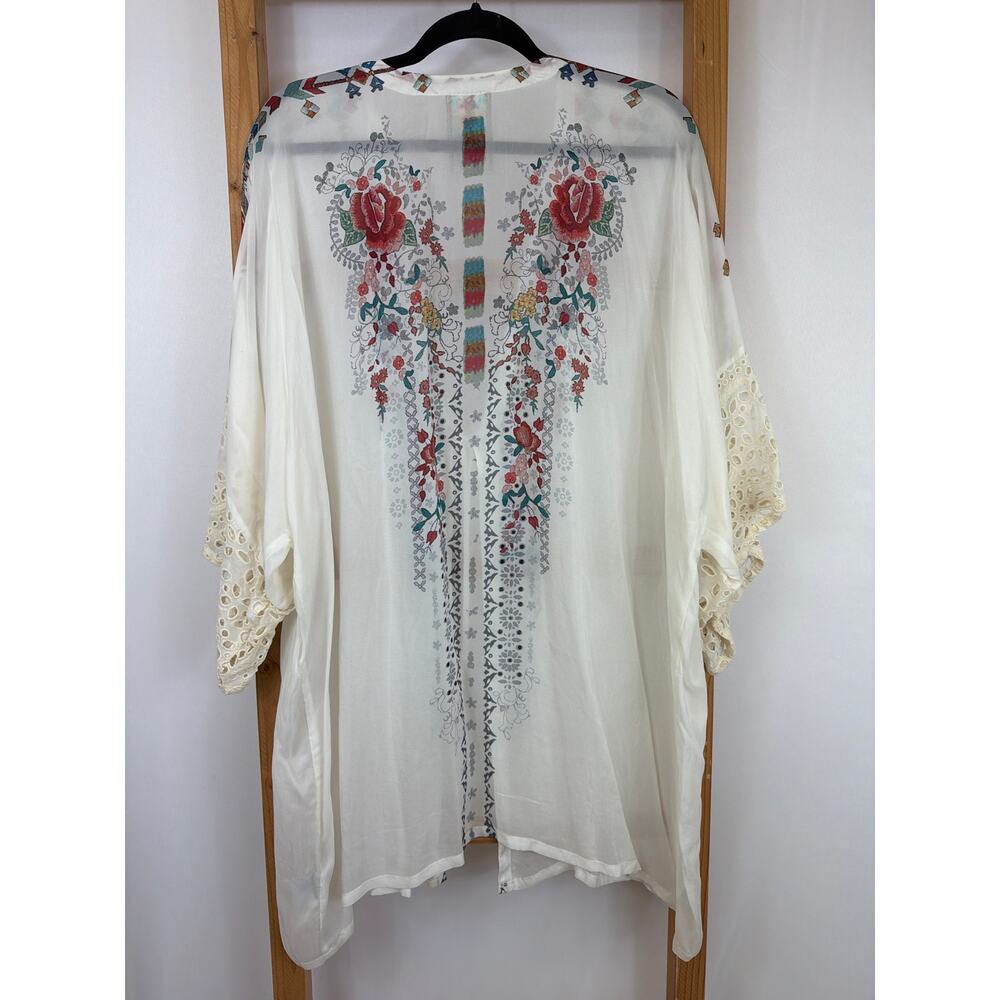 Johnny Was Floral Sheer Front Tie Mid Length Sleeve Top Size XL - Picture 4 of 6